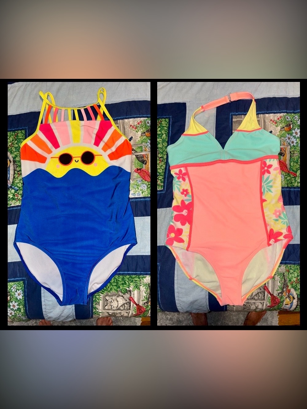 (2) Girls One-Piece Bathing Suits with bright colors in Size XL (14 / 16)